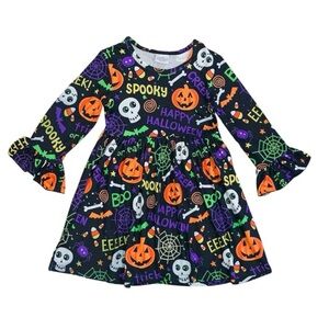 Honeydew Kids Clothing Black Orange Purple Spooky Halloween Ruffle Dress Size 5